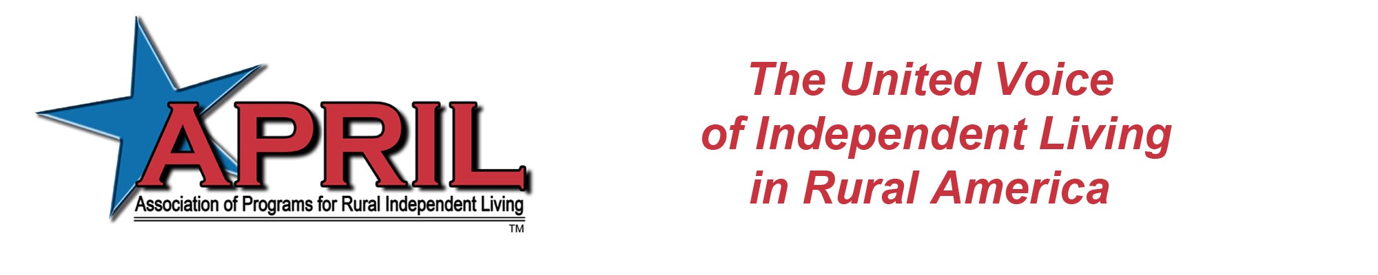 The Association of Programs for Rural Independent Living logo or APRIL logo with a blue star and the tag line, 