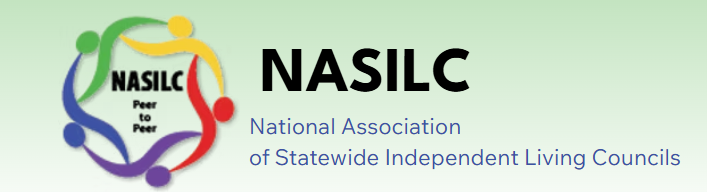 The National Association of Statewide Independent Living Councils logo. Abstract people reaching for one another with the words 