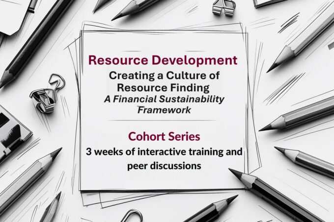 The title of the cohort with a graphic sketch of pencils and office supplies around it.