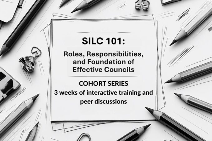 The title of the cohort with a graphic sketch of pencils and office supplies around it.