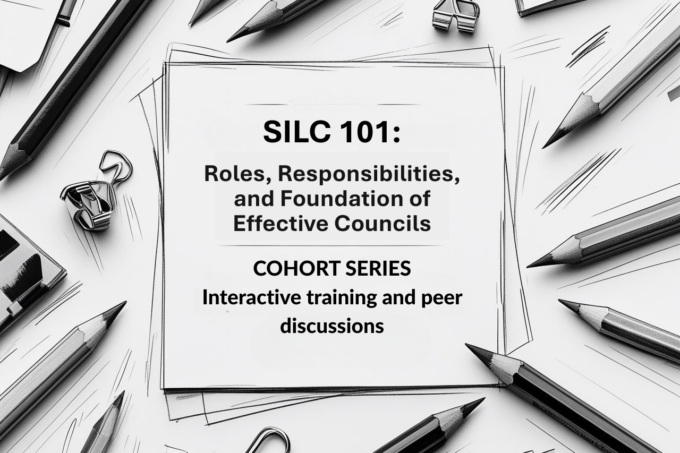 The title of the cohort with a graphic sketch of pencils and office supplies around it.