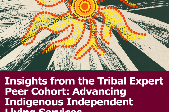 Promotional graphic featuring a stylized Indigenous-inspired floral design above the title, "Insights from the Tribal Expert Peer Cohort: Advancing Indigenous Independent Living Services," with text inviting viewers to a Learn & Share virtual event focused on training, expert guidance, and peer-to-peer sharing.