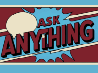 An abstract image of the words Ask Anything with a speech bubble that is bursting forward with energy.